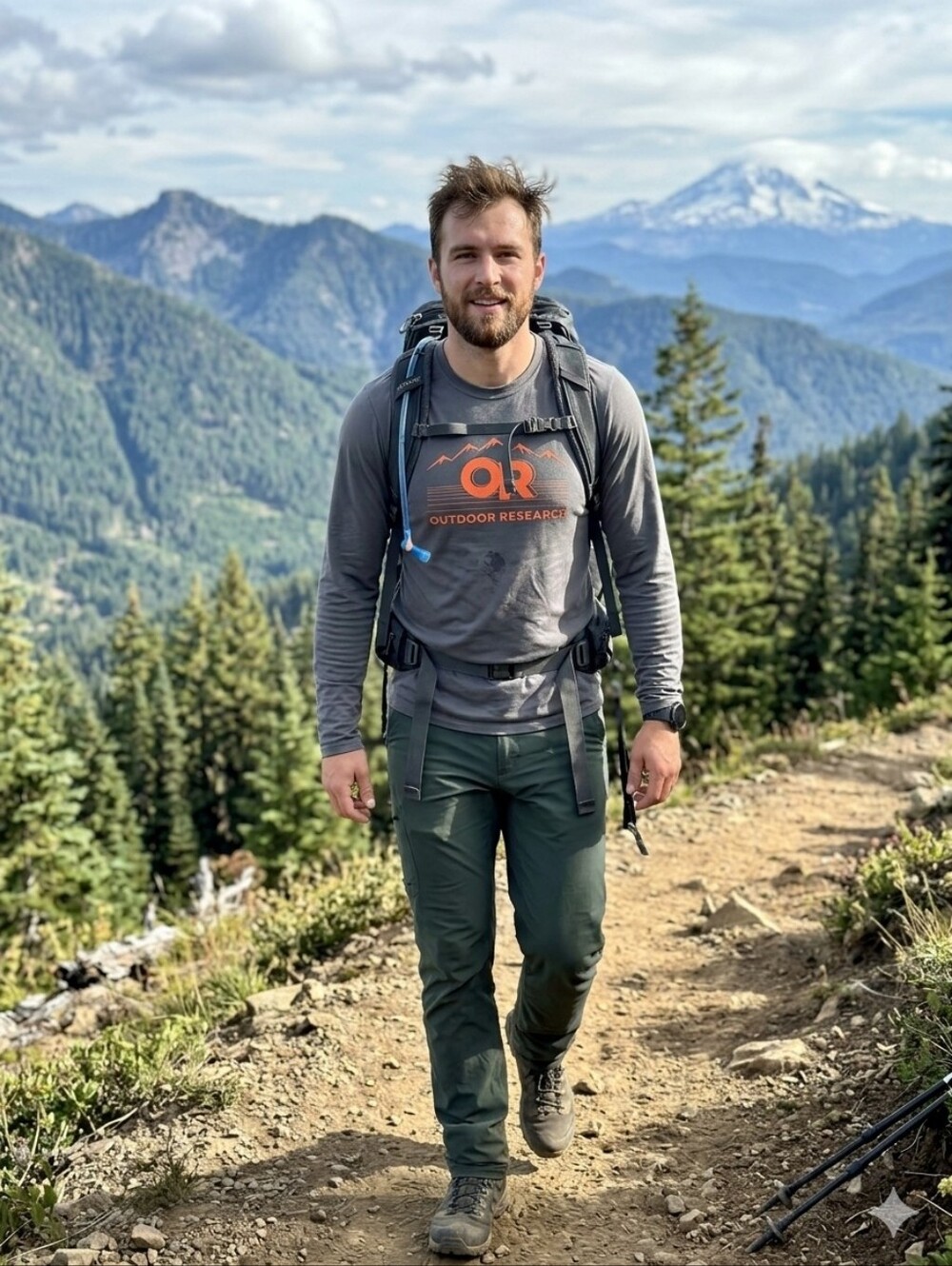 Outdoor Research Gray Long Sleeve Tee with Orange Logo
